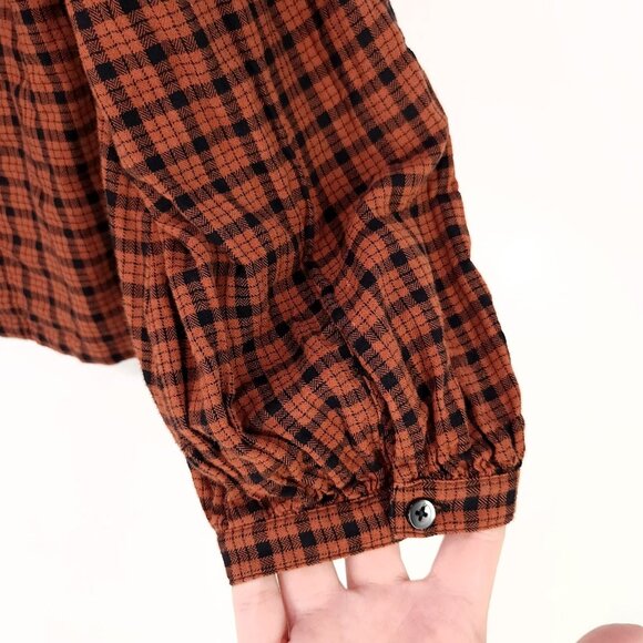 Madewell Ruffle-Front Top in Plaid Size Medium Warren Check Rust Long Sleeve - Picture 11 of 16